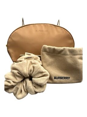 Burberry Taupe Leather Dome Cosmetic Pouch with Matching Dust Bag & Scrunchie